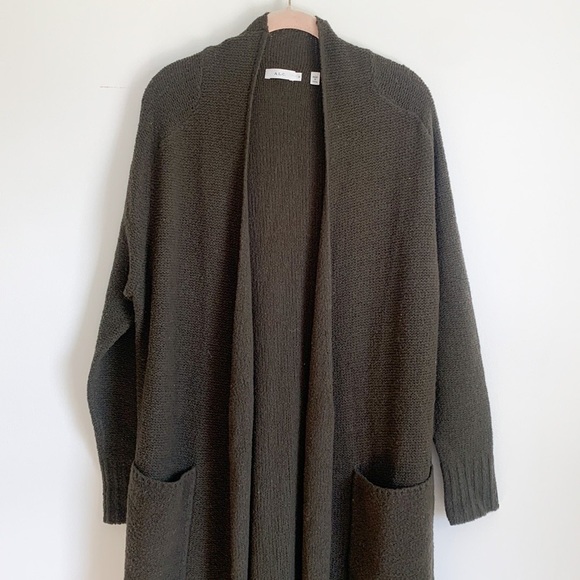 ALC Duster Open Cardigan Dark Green Wool Silk - Picture 2 of 8
